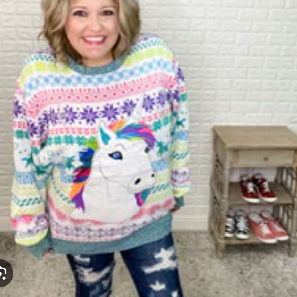Blizzard Bay Rainbow Unicorn Ugly Christmas Sweater - Picture 1 of 6